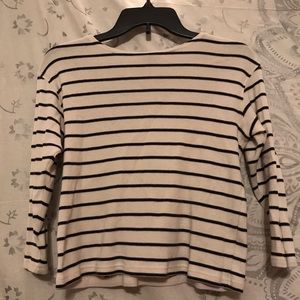 L.L. Bean white & navy striped 3 quarters sleeves